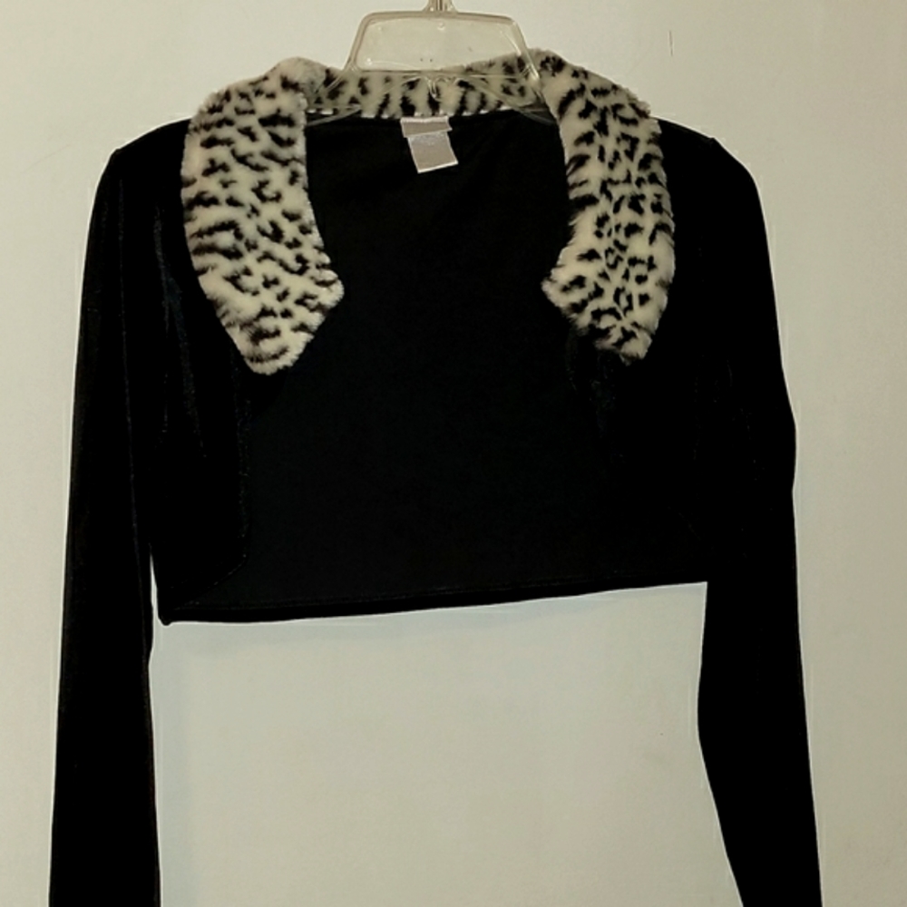 Perfectly Dressed girl's black velvet bolero jacket w/faux fur trim size XL